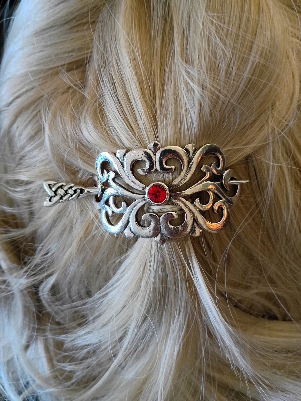 *NWOT* Silver Filigree Hair Pin with Red Gem